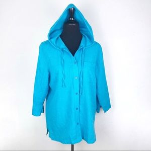 KIM ROGERS Hoodie Jacket Linen Blend Blue SZ Lg